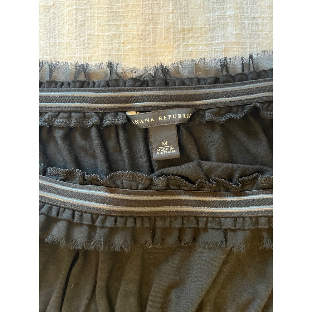 Banana Republic Black Jersey Stretch Strapless Maxi Dress Smocked Tulle Trim - Picture 3 of 5